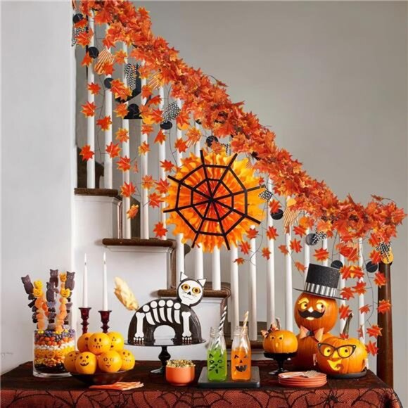 Pack Fall Leaf Garland, Hanging Vines Garland Artificial Fall Maple Leaves - Picture 5 of 7